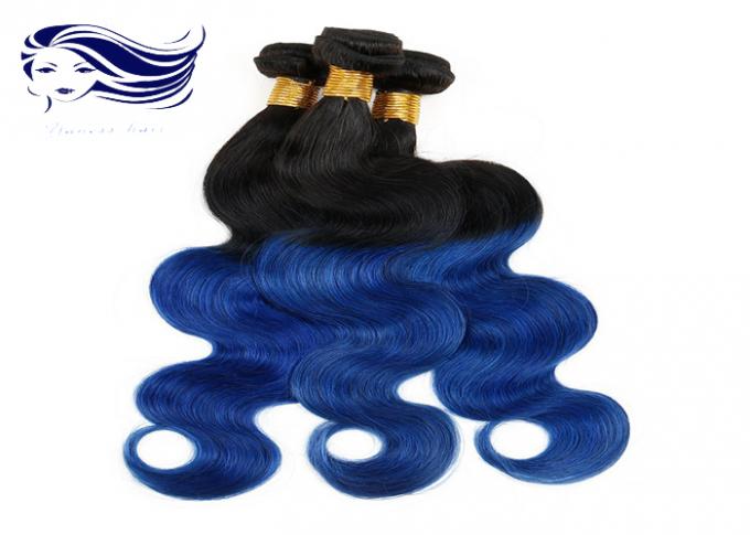 ボディ波の青い オンブル 色の毛 100 のペルーの毛の織り方の束